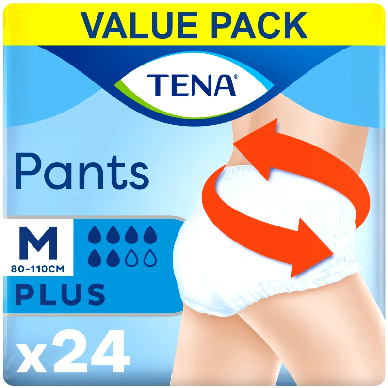 Tena Tena Value Pack Pants Plus Άνετα & Αξιόπιστα Εσώρουχα μιας Χρήσης για Μέτρια προς Βαριά Μορφή Ακράτειας 24 Τεμάχια - Medium 80-110cm