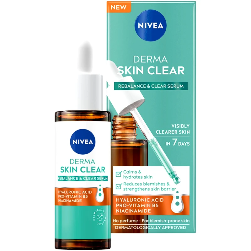 Nivea Nivea Derma Skin Clear Rebalance & Clear Serum Καταπραϋντικός Ενυδατικός Ορός Κατά των Ατελειών Κατάλληλος για Επιδερμίδες με Τάση Ακμής 30ml