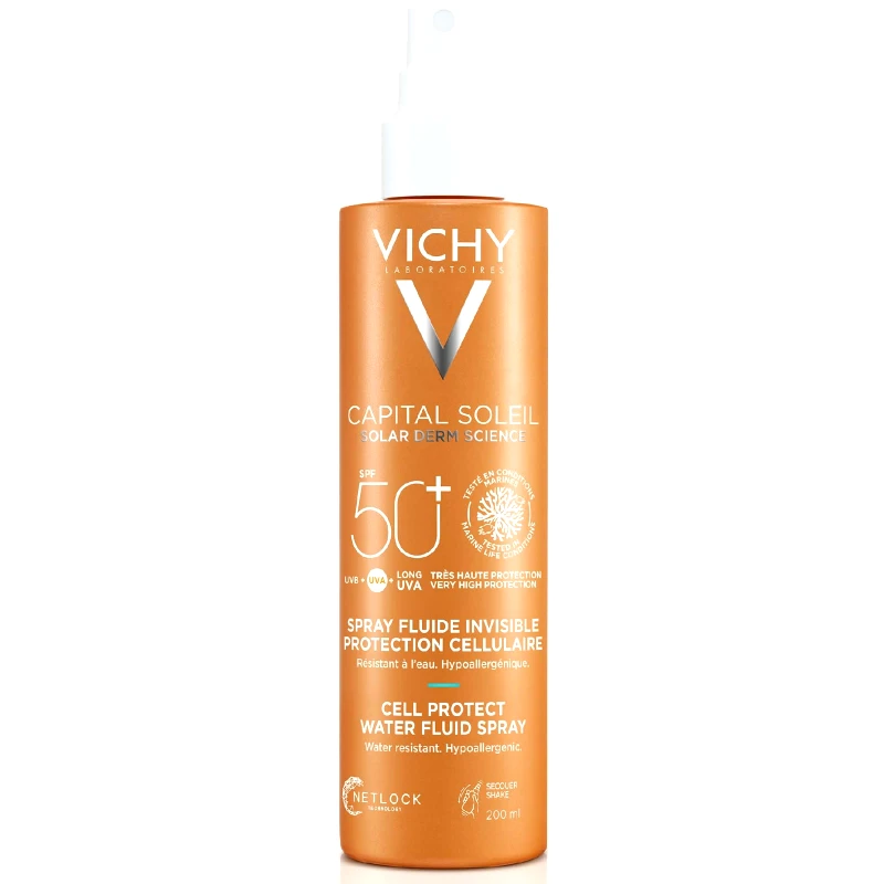 Vichy Vichy Capital Soleil Cell Protect Water Fluid Spray Spf50+ Αντηλιακό Γαλάκτωμα Προσώπου Σώματος Πολύ Υψηλής Προστασίας 200ml