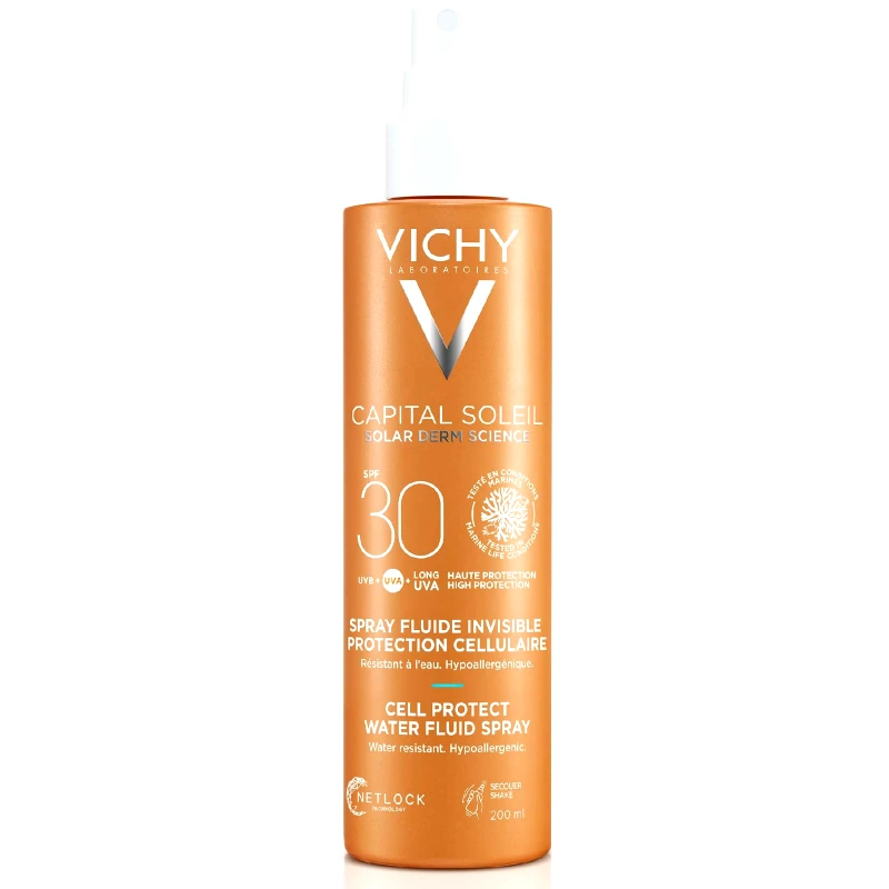 Vichy Vichy Capital Soleil Cell Protect Water Fluid Spray Spf30 Αντηλιακό Γαλάκτωμα Προσώπου Σώματος Υψηλής Προστασίας 200ml