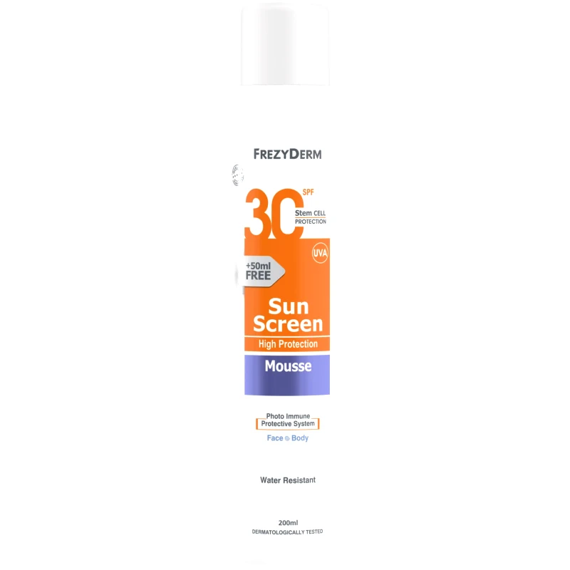 Frezyderm Frezyderm Sun Screen Mousse Spf30 Υψηλή Αντηλιακή Προστασία Προσώπου Σώματος σε Μορφή Αφρού 200ml