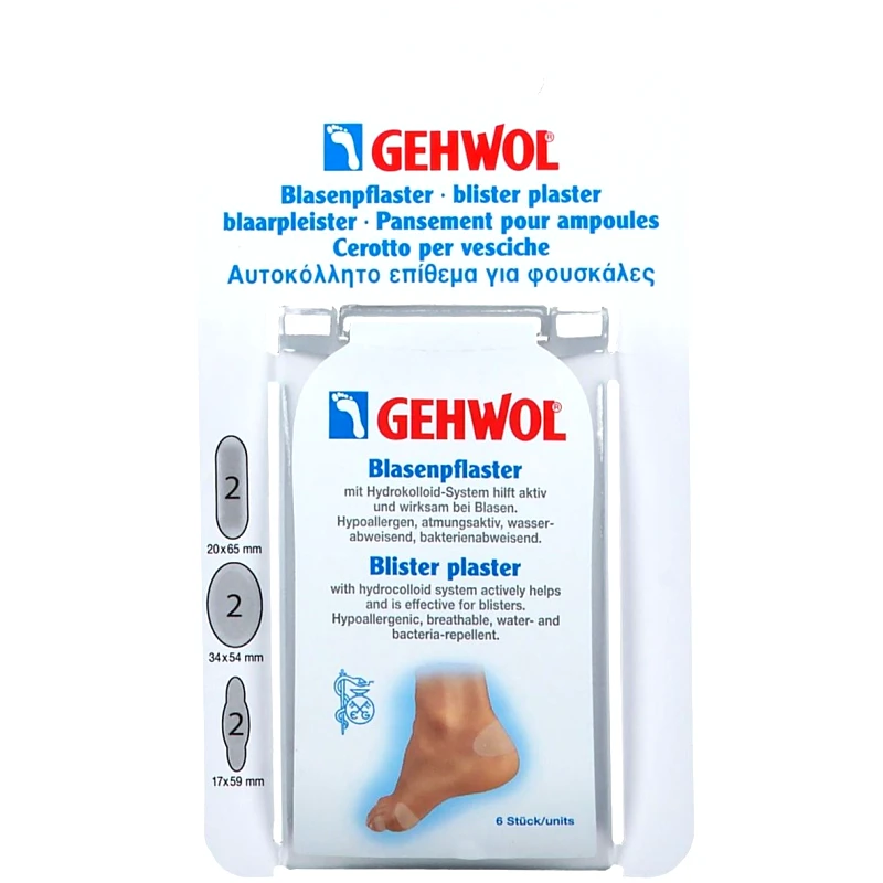 Gehwol Gehwol Blister Plaster Sorted Αυτοκόλλητο Υδροκολλοειδές Επίθεμα για Φουσκάλες σε Διάφορα Μεγέθη Νέας Γενιάς 3 σε 1 6 Τεμάχια 