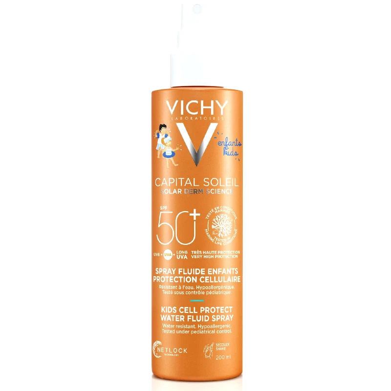 Vichy Vichy Capital Soleil Cell Protect Water Fluid Spray Kids Spf50+ Παιδικό Αντηλιακό Γαλάκτωμα Προσώπου Σώματος Πολύ Υψηλής Προστασίας 200ml