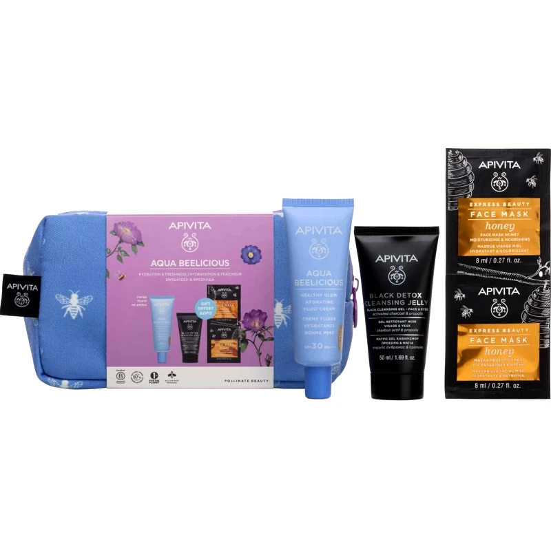 Apivita Apivita Promo Aqua Beelicious Hydrating Fluid Cream Spf30 Tinted 30ml & Δώρο Black Detox Cleansing Jelly 50ml & Express Beauty Honey Face Mask 2x8ml & Νεσεσέρ 1 Τεμάχιο