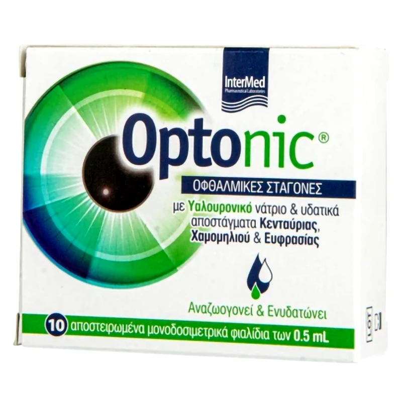 InterMed Intermed Optonic Οφθαλμικές Σταγόνες για Ενυδάτωση, Λίπανση, Επούλωση & Ανακούφιση των Οφθαλμών με Υαλουρονικό 0ξύ 10x0.5ml