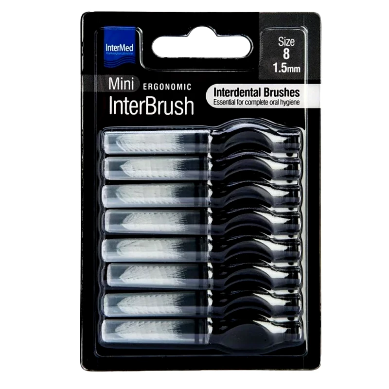 InterMed Intermed Ergonomic InterBrush Mini Μεσοδόντια Βουρτσάκια με Λαβή Μαύρα 8 Τεμάχια Size 8 - 1.5mm