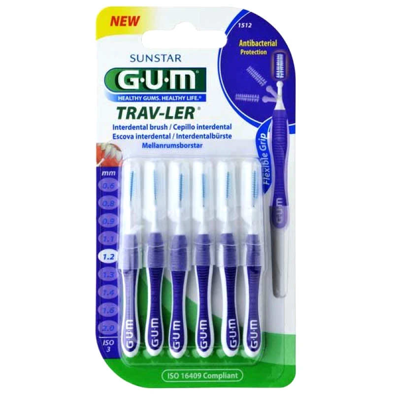Gum Gum Trav-Ler Μεσοδόντια Βουρτσάκια Σχεδιασμένα να Αφαιρούν Περισσότερη Πλάκα 1,2mm 6τμχ 1512