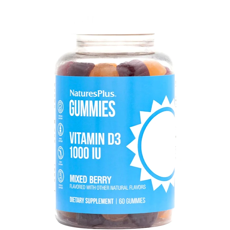 Natures Plus Natures Plus Gummies Vitamin D3 1000iu Mixed Berry Συμπλήρωμα Διατροφής με Βιταμίνη D3 για Ενίσχυση της Οστικής Πυκνότητας & του Ανοσοποιητικού Συστήματος με Γεύση Βατόμουρο 60 Softgels