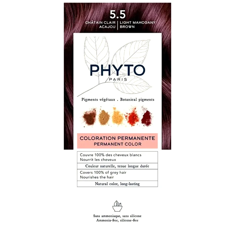 Phyto Paris Phyto Permanent Hair Color Kit Μόνιμη Βαφή Μαλλιών με Φυτικές Χρωστικές, Χωρίς Αμμωνία 1 Τεμάχιο - 5.5 Ανοιχτό Καστανό Μαονί