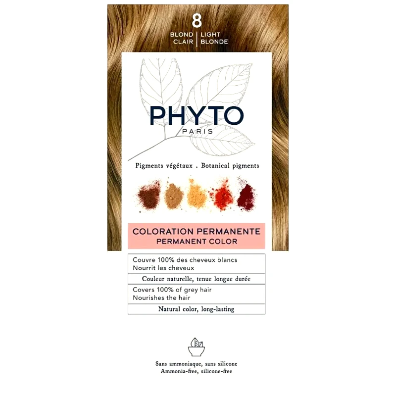 Phyto Paris Phyto Permanent Hair Color Kit Μόνιμη Βαφή Μαλλιών με Φυτικές Χρωστικές, Χωρίς Αμμωνία 1 Τεμάχιο - 8 Ξανθό Ανοιχτό