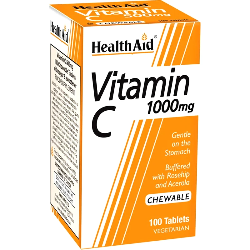 Health Aid Health Aid Vitamin C 1000mg Συμπλήρωμα Διατροφή Βιταμίνης C για Ενίσχυση του Ανοσοποιητικού με Φυσική Γεύση 100 Chew.tabs