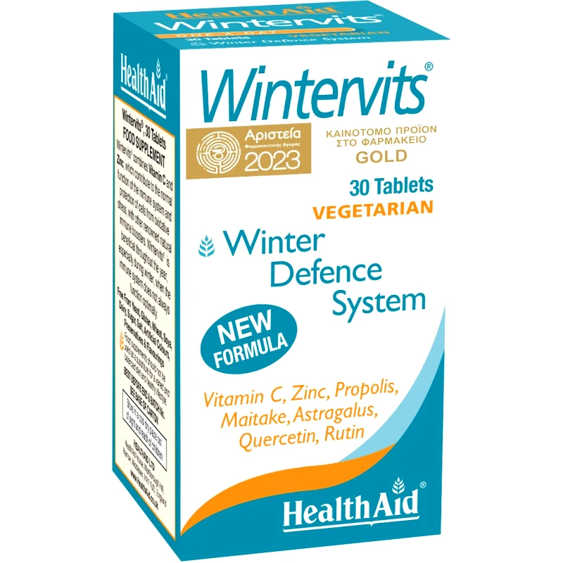 Health Aid Health Aid Wintervits Συμπλήρωμα Διατροφής Βιταμίνης C, Ψευδάργυρου, Πρόπολης & Εκχυλίσματος Βοτάνων για Ενίσχυση του Ανοσοποιητικού Συστήματος Κατά της Γρίπης & του Κρυολογήματος 30tabs