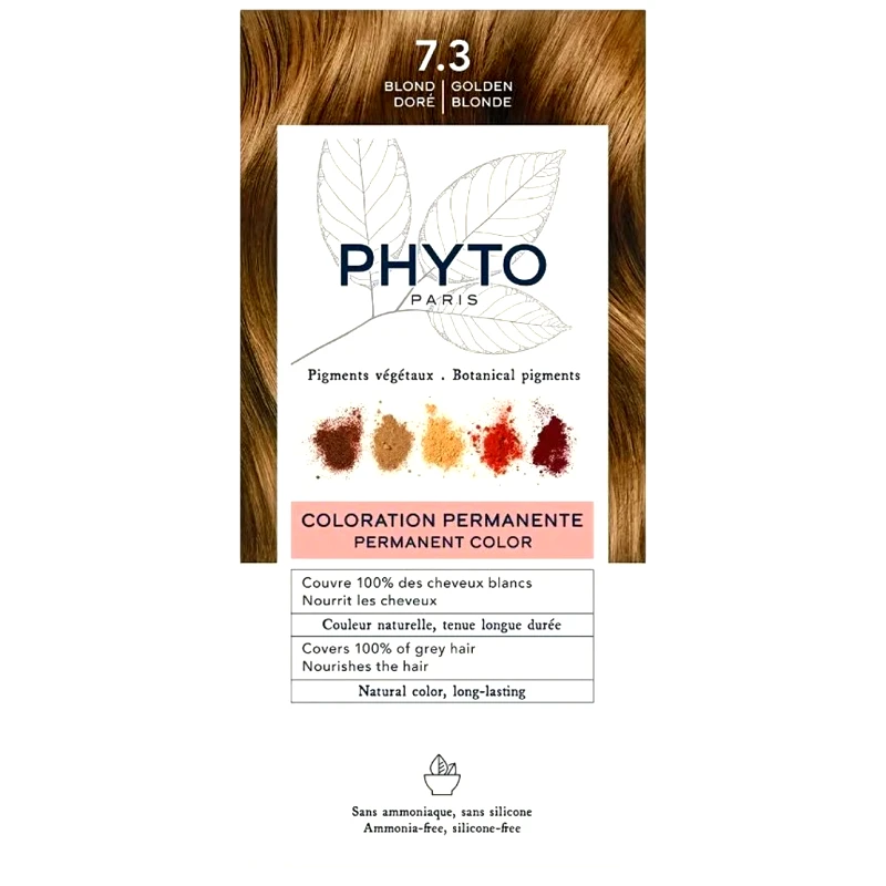 Phyto Paris Phyto Permanent Hair Color Kit Μόνιμη Βαφή Μαλλιών με Φυτικές Χρωστικές, Χωρίς Αμμωνία 1 Τεμάχιο - 7.3 Ξανθό Χρυσό