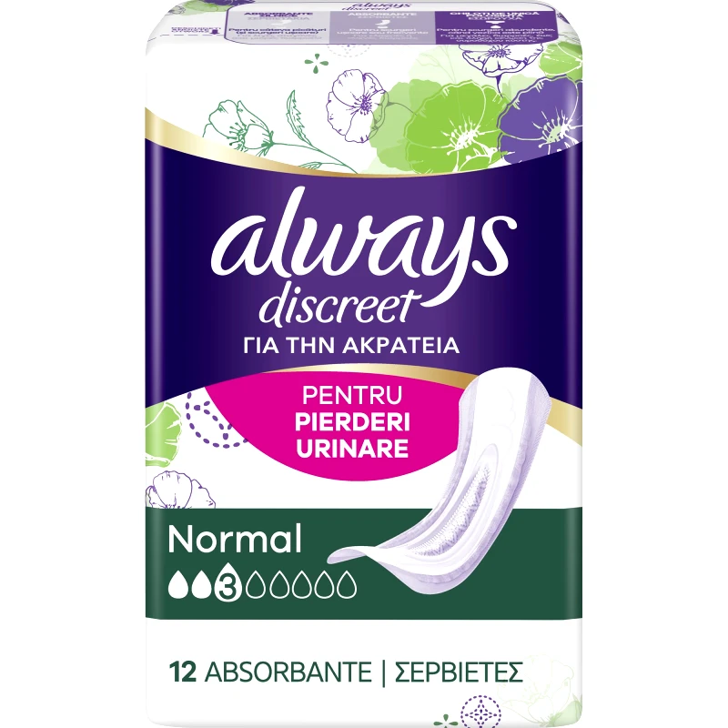 Always Always Discreet Normal for Sensitive Bladder Σερβιέτες Κανονικού Μεγέθους για την Ακράτεια 12 Τεμάχια