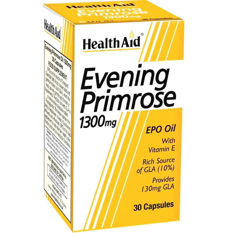 Health Aid Health Aid Evening Primrose 1300mg Συμπλήρωμα Διατροφής με Έλαιο Νυχτολούλουδου για την Αντιμετώπιση των Προεμμηνορυσιακών Συμπτωμάτων με Ισχυρές Αντιοξειδωτικές Ιδιότητες 30caps