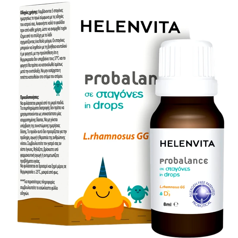 ΦΑΡΜΕΞ Helenvita Probalance L.rhamnosus GG & D3 Drops Συμπλήρωμα Διατροφής με Προβιοτικά & Βιταμίνη D3 σε Σταγόνες για την Ενίσχυση του Ανοσοποιητικού Συστήματος & τη Φυσιολογική Γαστρεντερική Λειτουργία 8ml