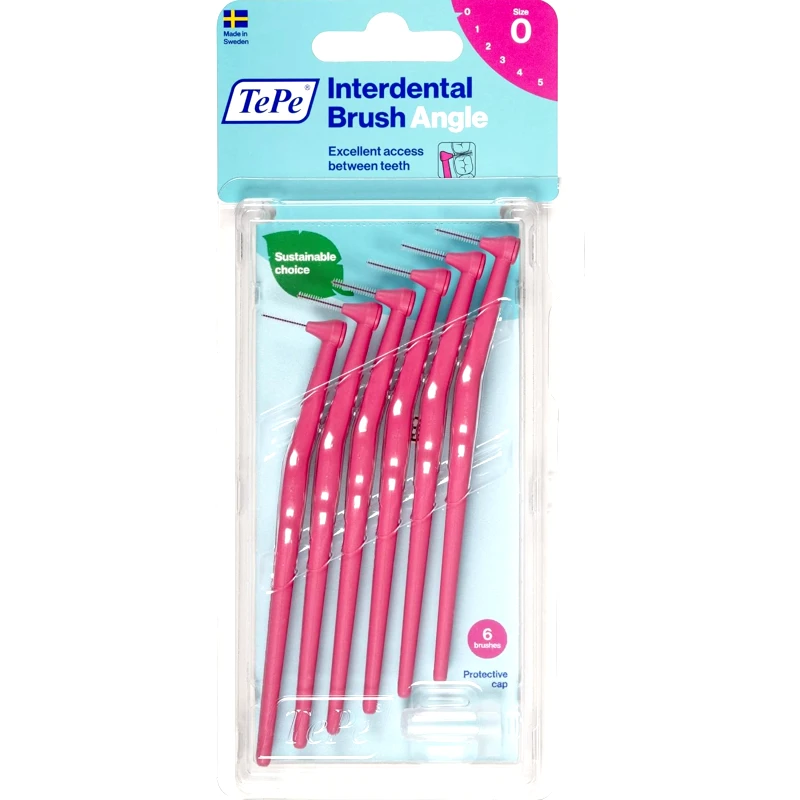 Tepe TePe Angle Interdental Brush Angle Μεσοδόντια Βουρτσάκια Καθαρισμού με Μακριά Λαβή & Κεκλιμένη Κεφαλή 6 Τεμάχια - Size 0 (0.4 mm)