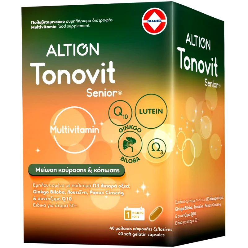 Altion Altion Tonovit Senior Συμπλήρωμα Διατροφής Πολυβιταμινών, Μετάλλων & Ιχνοστοιχείων για Σωματική & Πνευματική Τόνωση Ειδικά Σχεδιασμένο για Άτομα άνω των 50 Ετών 40caps