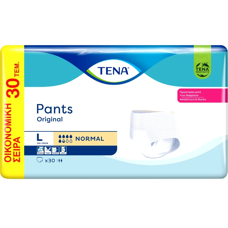 Tena Tena Pants Original Normal Απορροφητικά Εσώρουχα Σχεδιασμένα για Μέτρια προς Βαριά Μορφή Ακράτειας  30 Τεμάχια - Large 100-135cm