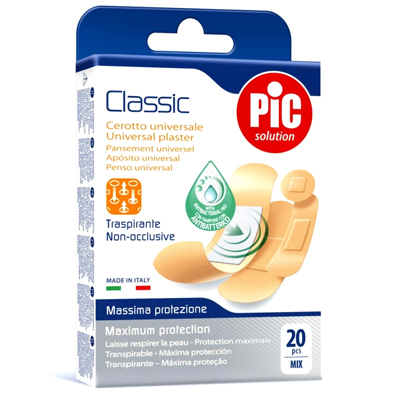 Pic Pic Solution Classic Universal Breathable Plaster Αυτοκόλλητα Επιθέματα Γενικής Χρήσης με Αντιβακτηριακό Μαξιλαράκι 20 Τεμάχια