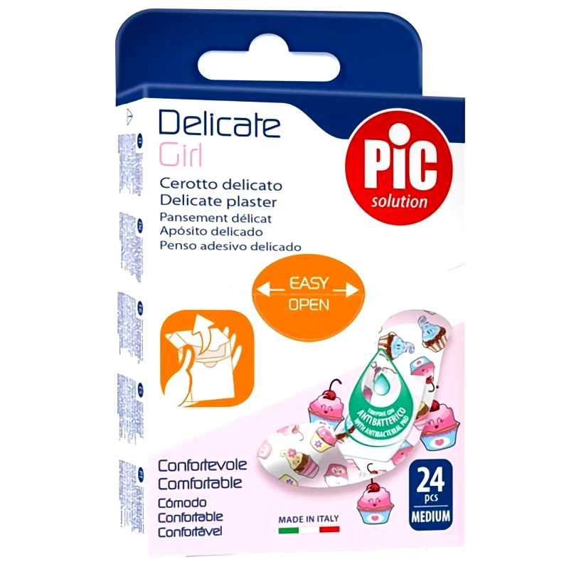 Pic Pic Solution Delicate Strips Kids Αντιβακτηριδιακά Αυτοκόλλητα Επιθέματα για Κορίτσια 24 Τεμάχια - Girl