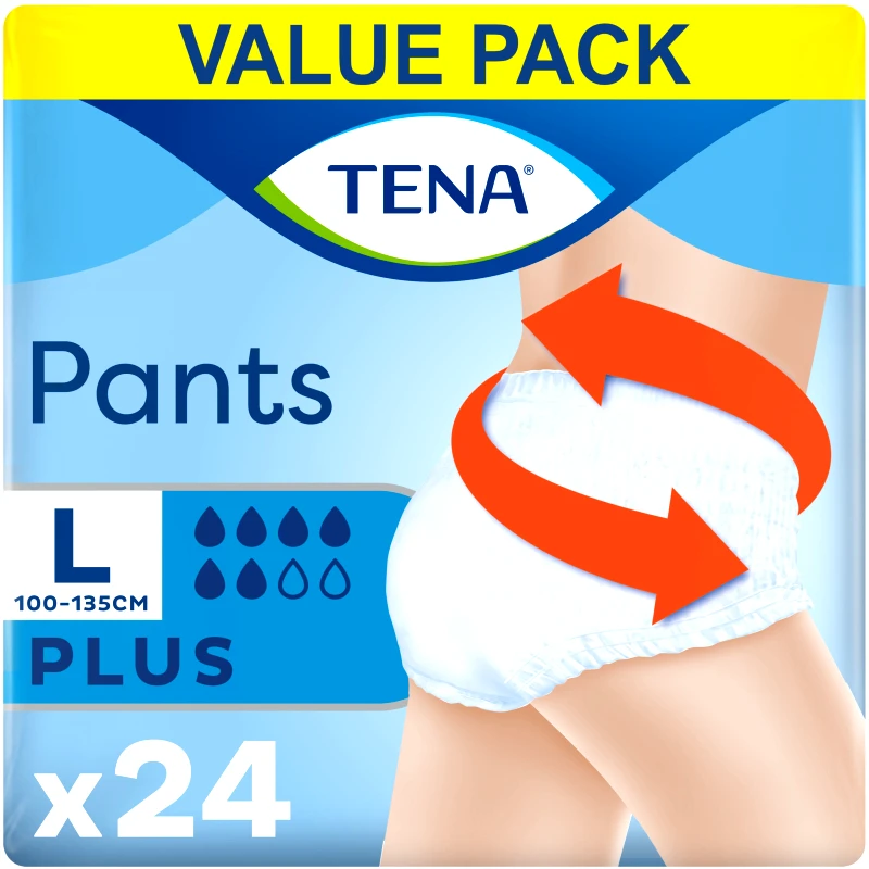 Tena Tena Value Pack Pants Plus Άνετα & Αξιόπιστα Εσώρουχα μιας Χρήσης για Μέτρια προς Βαριά Μορφή Ακράτειας 24 Τεμάχια - Large 100-135cm