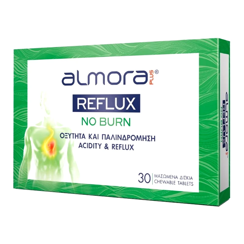 Almora Plus Almora Plus Reflux no Burn Μασώμενα Δισκία για την Γαστροοισοφαγική Οξύτητα & την Παλινδρόμηση, 30 Δισκία