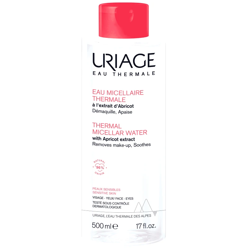 Uriage Uriage Thermal Micellar Water with Apricot Extract Ιαματικό Μικυλλιακό Νερό για Ντεμακιγιάζ με Βερίκοκο, Κατάλληλο για Ευαίσθητες Επιδερμίδες 500ml
