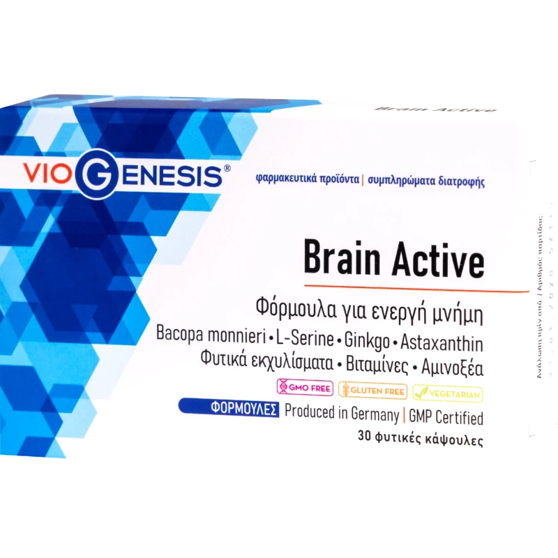Viogenesis Viogenesis Brain Active Συμπλήρωμα Διατροφής Φυτικών Εκχυλισμάτων, Βιταμινών & Αμινοξέων για Εγκεφαλική Ενίσχυση & Ενεργή Μνήμη 30veg.caps