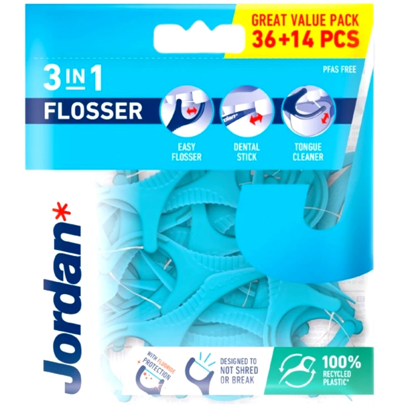 Jordan Jordan 3 in 1 flosser Κωδ 310080 Οδοντικό Νήμα με Λαβή σε Γαλάζιο Χρώμα 50 Τεμάχια