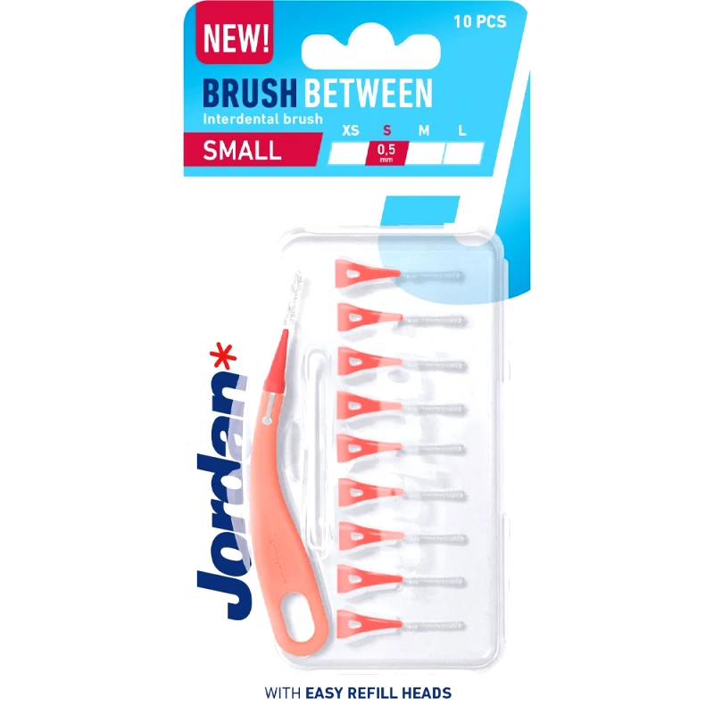 Jordan Jordan Brush Between Interdental Brush Μεσοδόντια Βουρτσάκια με Εργονομική Κυρτή Λαβή 10 Τεμάχια - Small (0.5mm)