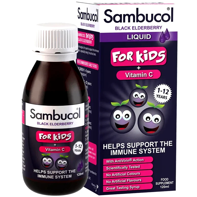Galenica Galenica Sambucol Black Elderberry for Kids + Vitamin C Liquid Formula Συμπλήρωμα Διατροφής σε Μορφή Σιροπιού για Παιδιά με Βιταμίνη C & Μαύρο Σαμπούκο για την Ενίσχυση του Ανοσοποιητικού με Ευχάριστη Γεύση 120ml