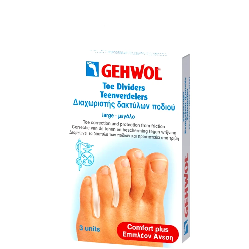 Gehwol Gehwol Toe Dividers Διαχωριστής Δακτύλων Ποδιού για Ανακούφιση από Ερεθισμένους Κάλους Μεταξύ των Δακτύλων & Προστασία Έναντι της Τριβής 3 Τεμάχια - Μεγάλο (L)