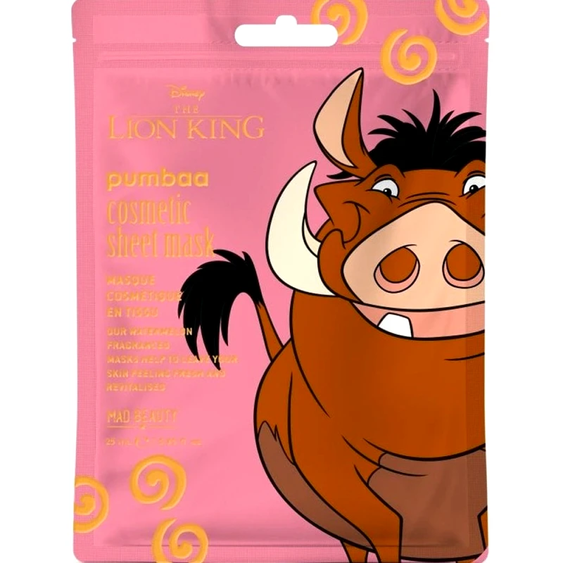 Mad Beauty Mad Beauty Cosmetic Sheet Mask Watermelon Fragrance Disney The Lion King Pumbaa Μάσκα Αναζωογόνησης Προσώπου με Άρωμα Καρπούζι Εμπνευσμένη Από το Χαρακτήρα Pumbaa της Disney 25ml