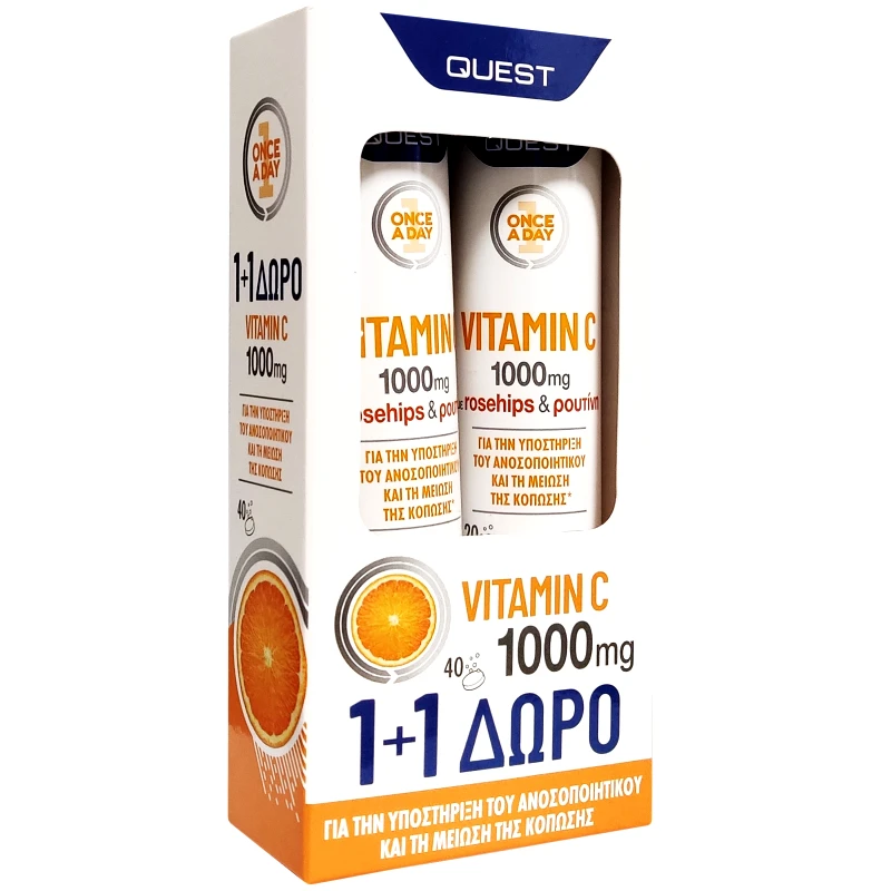 Quest Quest Πακέτο Προσφοράς Vitamin C 1000mg Συμπλήρωμα Διατροφής για την Καλή Λειτουργία του Ανοσοποιητικού 2x20 Effer.tabs 1+1 Δώρο