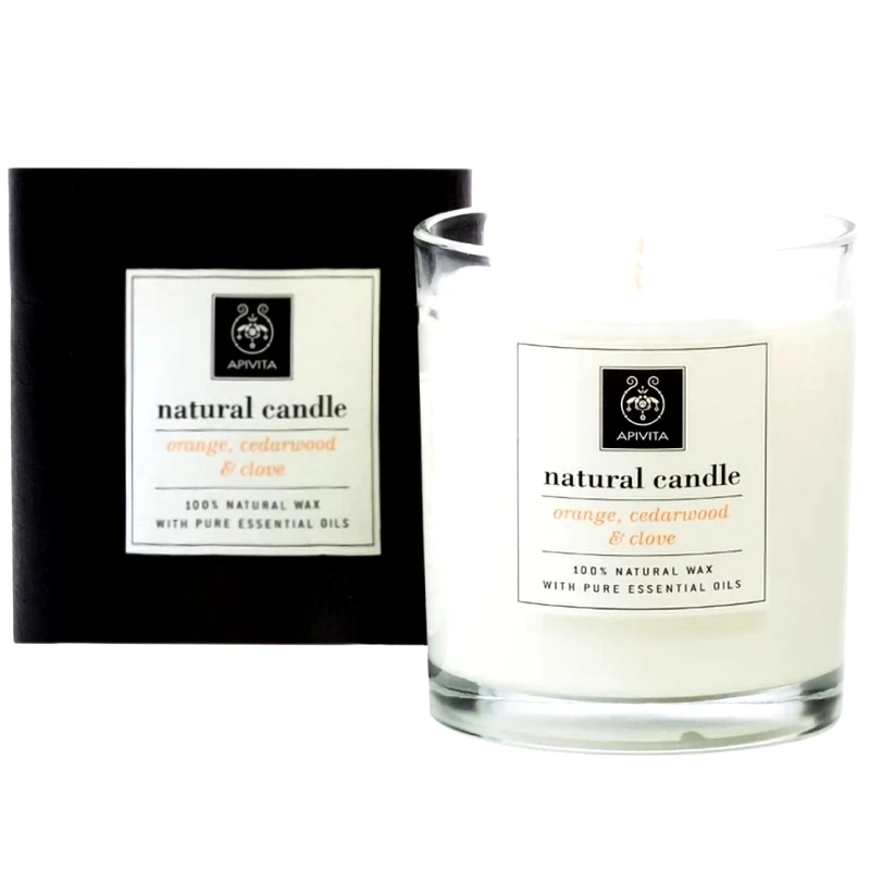 Apivita Apivita Natural Candle Φυσικό Κερί με Αιθέρια Έλαια Από Κέδρο Πορτοκάλι & Γαρύφαλλο 235g