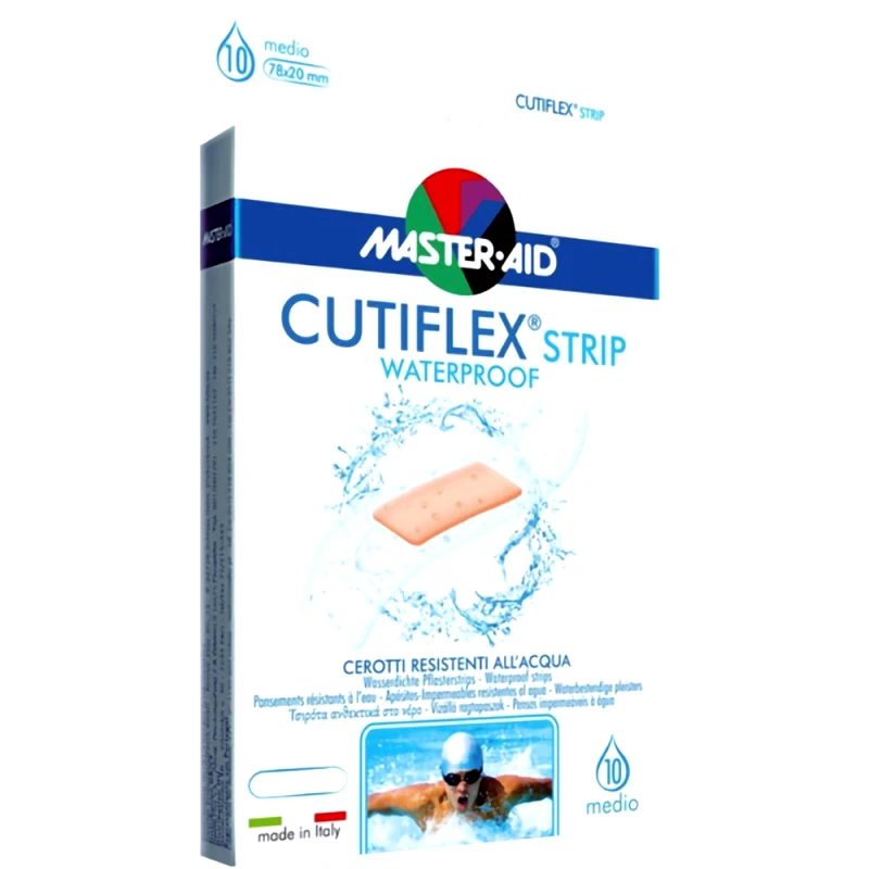 Master Aid Master Aid Cutiflex Med Waterproof Strips 78x20mm Medium Αυτοκόλλητα Επιθέματα Αδιάβροχα 10 Τεμάχια