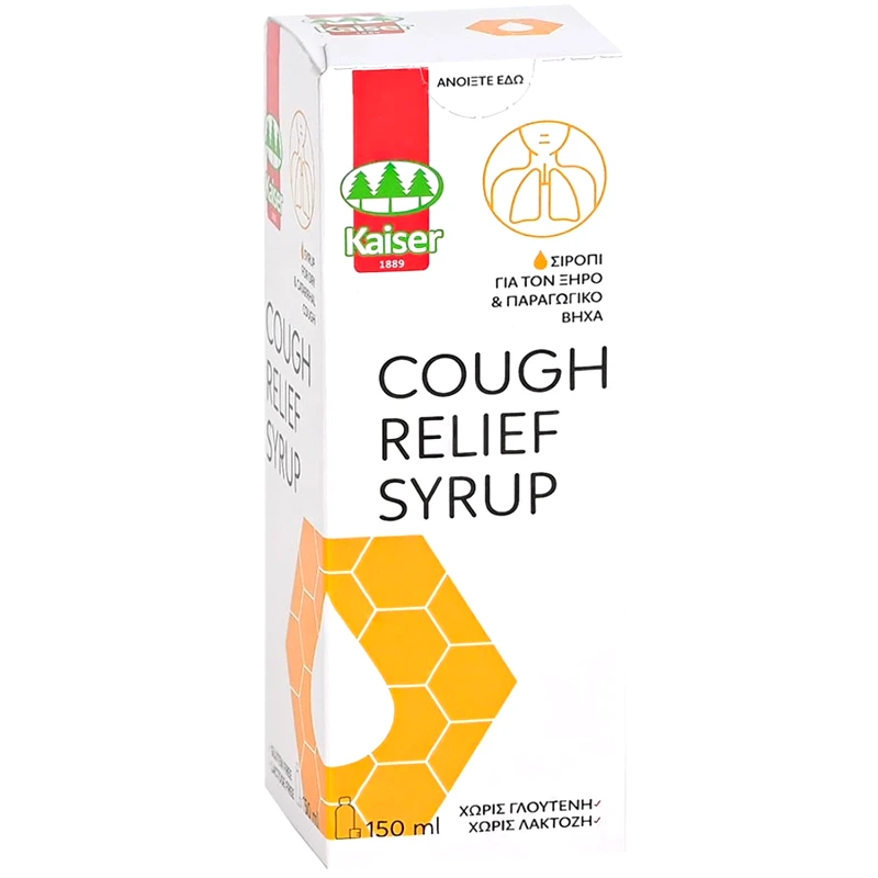 Kaiser Kaiser Cough Relief Syrup Σιρόπι για Ξηρό & Παραγωγικό Βήχα που Ανακουφίζει & Διευκολύνει την Απομάκρυνση Βλέννας 150ml