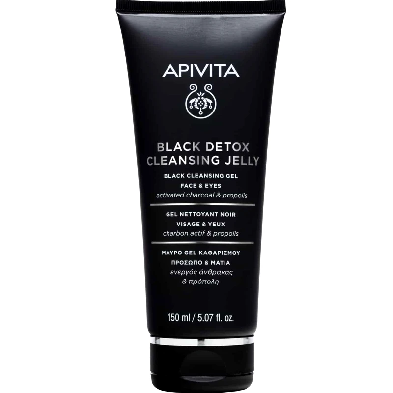 Apivita Apivita Black Detox Cleansing Jelly Μαύρο Gel Καθαρισμού για Πρόσωπο & Μάτια με Ενεργό Άνθρακα & Πρόπολη 150ml