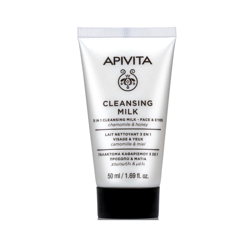 Apivita Apivita 3 in 1 Cleansing Milk Travel Size Γαλάκτωμα Καθαρισμού Προσώπου - Ματιών με Χαμομήλι & Μέλι 50ml