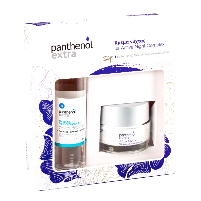 Medisei Medisei Panthenol Extra Night Cream Βοηθά στη Σύσφιξη της Επιδερμίδας Προσώπου & Λαιμού 50ml & Micellar True Cleanser 3in1 100ml