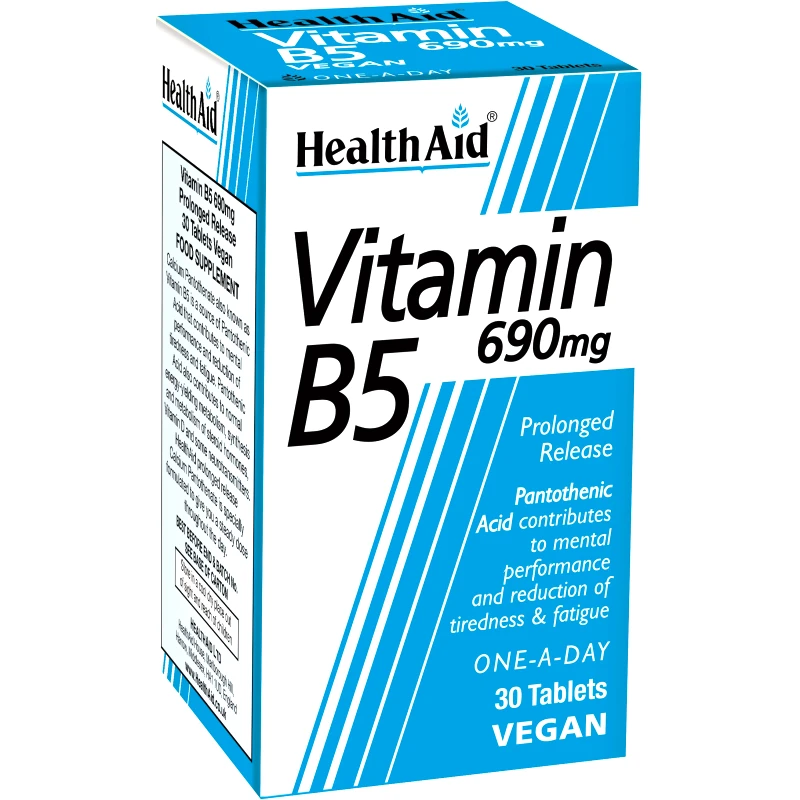 Health Aid Health Aid Vitamin B5 690mg 30tabs Συμπλήρωμα Διατροφής Παντοθενικού Οξέος Βραδείας Αποδέσμευσης για Μείωση Κούρασης & Νοητική Διαύγεια 30tabs