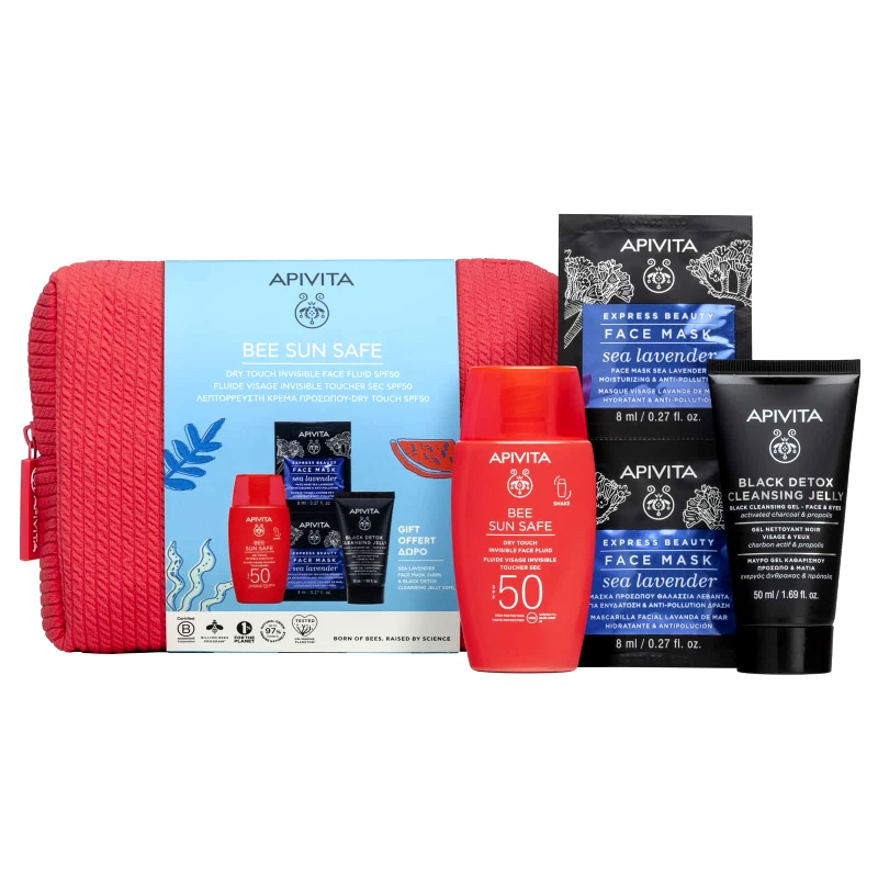 Apivita Apivita Promo Bee Sun Safe Dry Touch Invisible Face Fluid Spf50, 50ml & Δώρο Black Detox Cleansing Jelly 50ml & Express Face Mask Sea Levander 16ml (2x8ml) & Δώρο Κοραλί Νεσεσέρ 1 Τεμάχιο