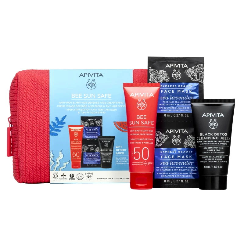 Apivita Apivita Promo Bee Sun Safe Anti-Spot & Anti-Age Defense Face Cream Spf50, 50ml & Δώρο Black Detox Cleansing Jelly 50ml & Express Face Mask Sea Levander 16ml (2x8ml) & Δώρο Κοραλί Νεσεσέρ 1 Τεμάχιο