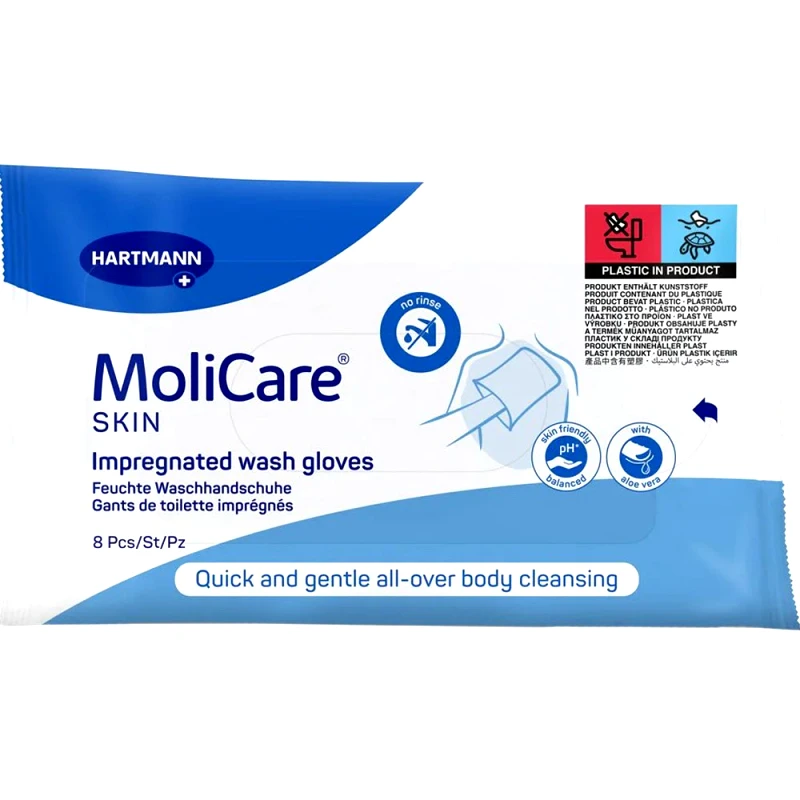 HARTMANN Hartmann Molicare Skin Impregnated Wash Gloves Γάντια Καθαρισμού για Ολοκληρωμένο Μπάνιο Χωρίς τη Χρήση Νερού 8 Τεμάχια