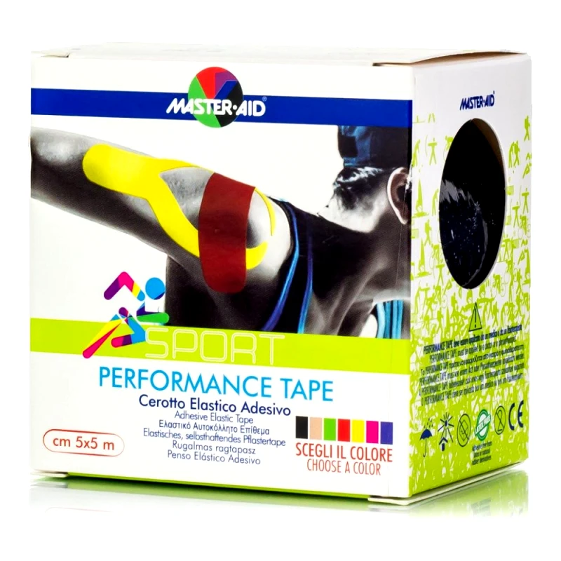 Master Aid Master Aid Sport Performance Tape Μαύρη Αυτοκόλλητη Ελαστική Ταινία για Επιδέσεις 5mx5cm 1 Τεμάχιο