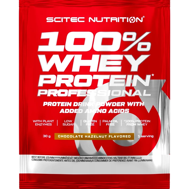 Scitec Nutrition Scitec Nutrition 100% Whey Protein Professional Συμπλήρωμα Διατροφής με Καθαρή Πρωτεΐνη Ορού Γάλακτος Εμπλουτισμένη με Αμινοξέα 30g - Chocolate Hazelnut