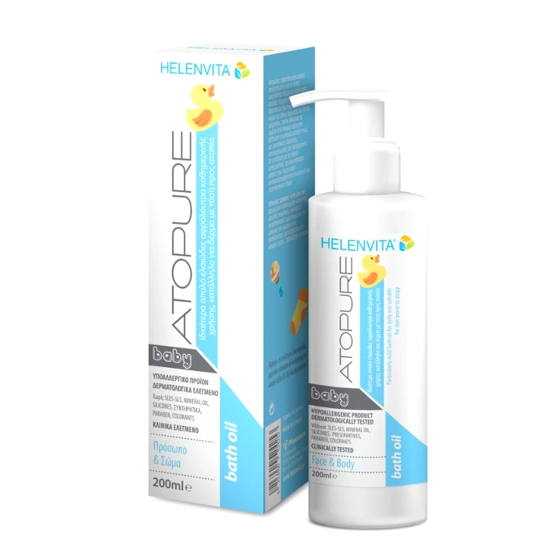 ΦΑΡΜΕΞ Helenvita Atopure Baby Bath Oil Βρεφικό Ελαιώδες Αφρόλουτρο Καθημερινής Χρήσης Κατάλληλο για Δέρμα με Τάση Ατοπίας 200ml