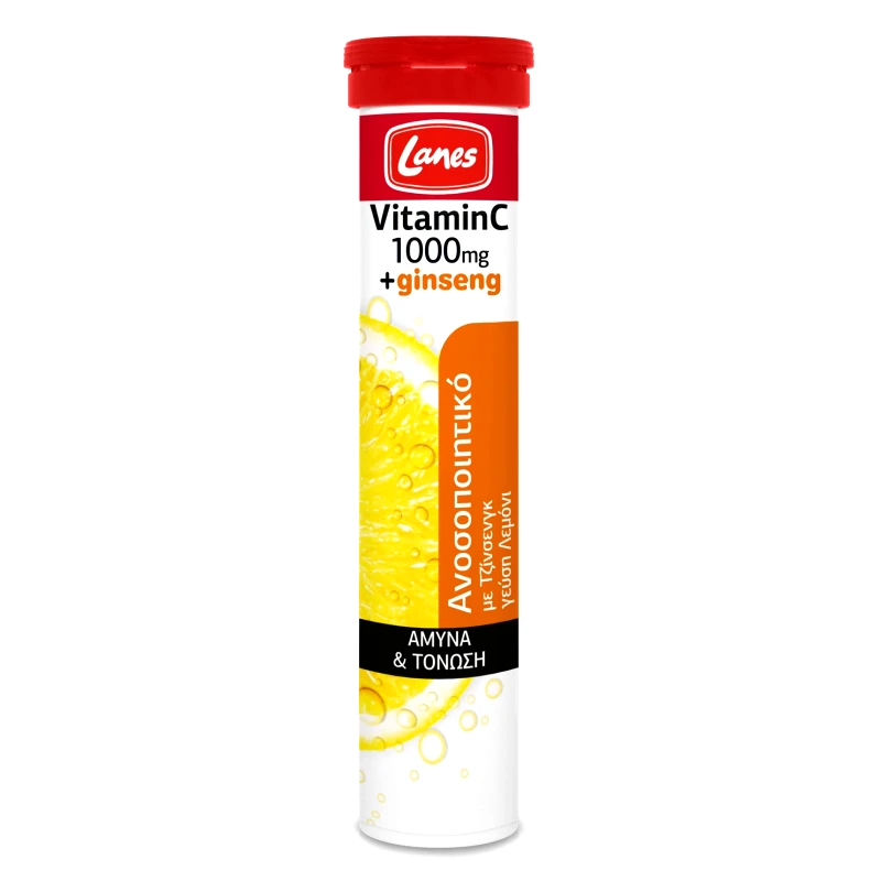 Lanes Lanes Vitamin C 1000mg & Ginseng, Αναβράζουσα Βιταμίνη C Για Την Τόνωση Του Ανοσοποιητικού 20 Αναβρ. Δισκία
