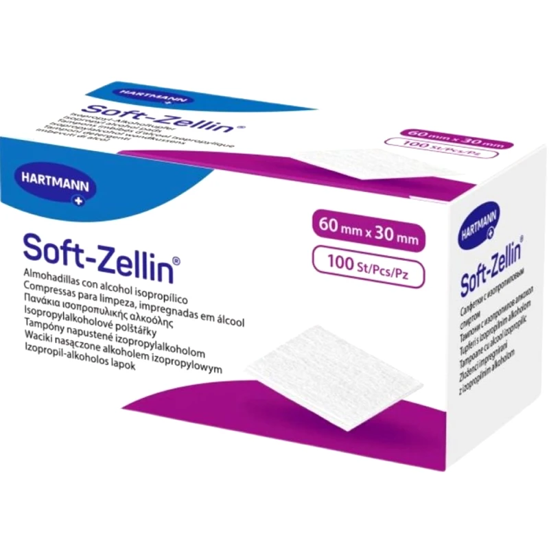 HARTMANN Hartmann Soft-Zellin 60x30mm Πανάκια Ισοπροπυλικής Αλκοόλης 70% για Τοπικό Καθαρισμό 100 Τεμάχια